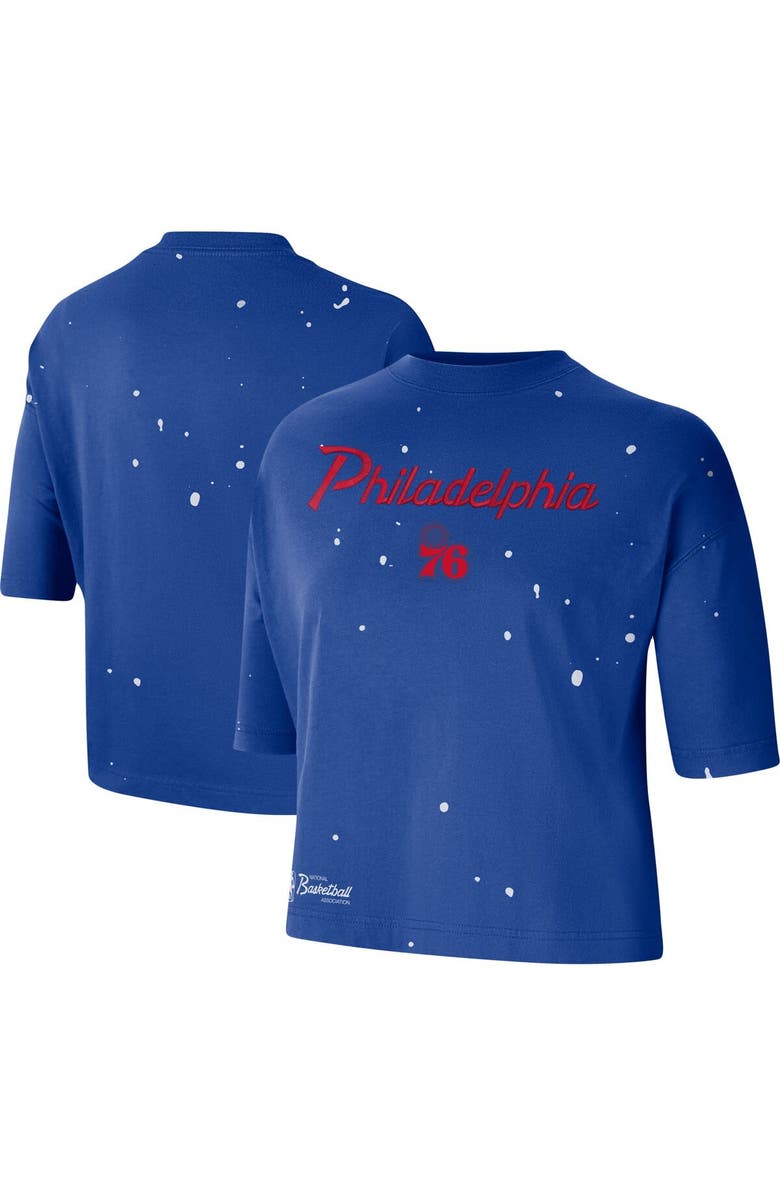 Nike Women's Nike Royal Philadelphia 76ers Courtside Splatter Cropped T-Shirt, Main, color, Royal