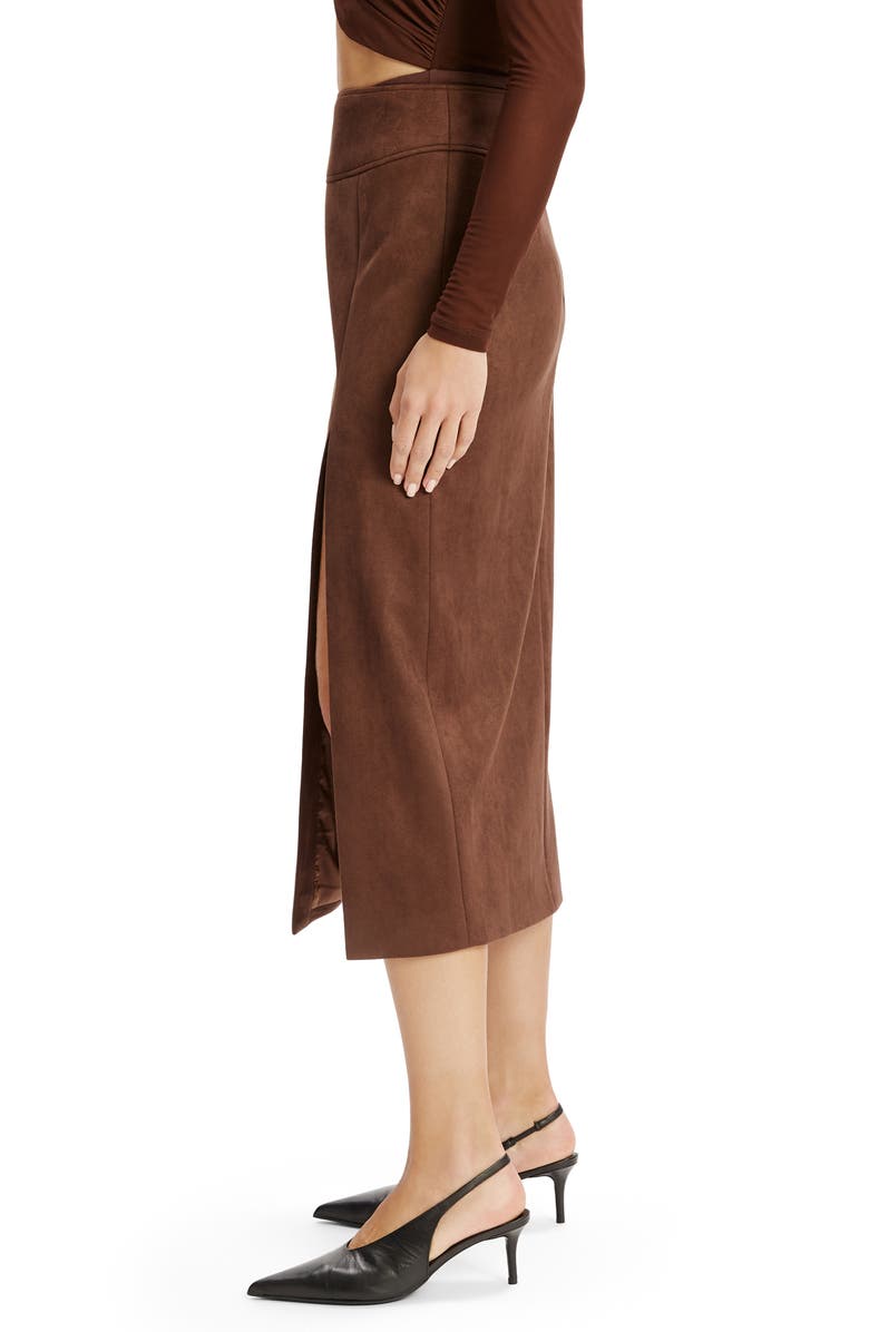 Bardot Dante Faux Suede Midi Skirt, Alternate, color, Chocolate
