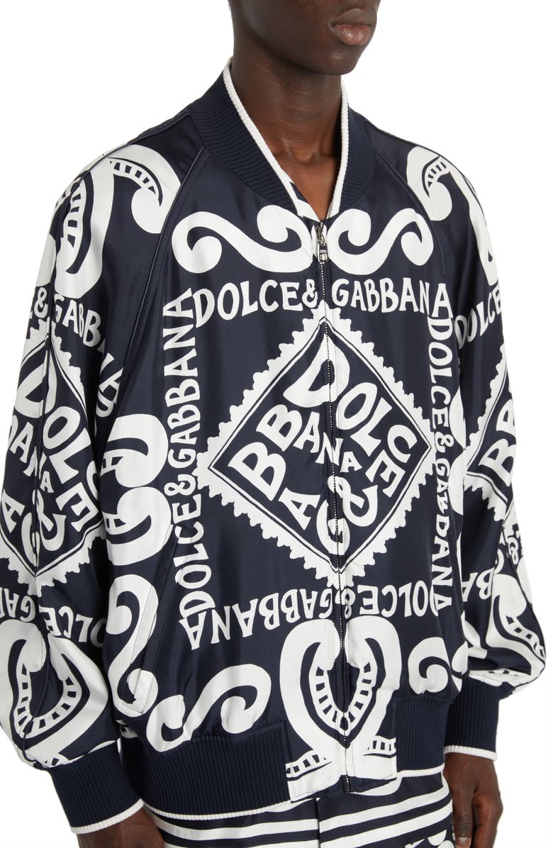 Dolce&Gabbana Oversize Marina Print Silk Twill Bomber Jacket, Alternate, color, 