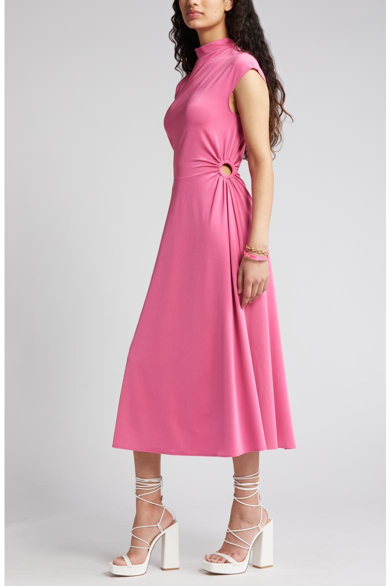 Ring Detail A-Line Midi Dress, Alternate, color, PINK IBIS