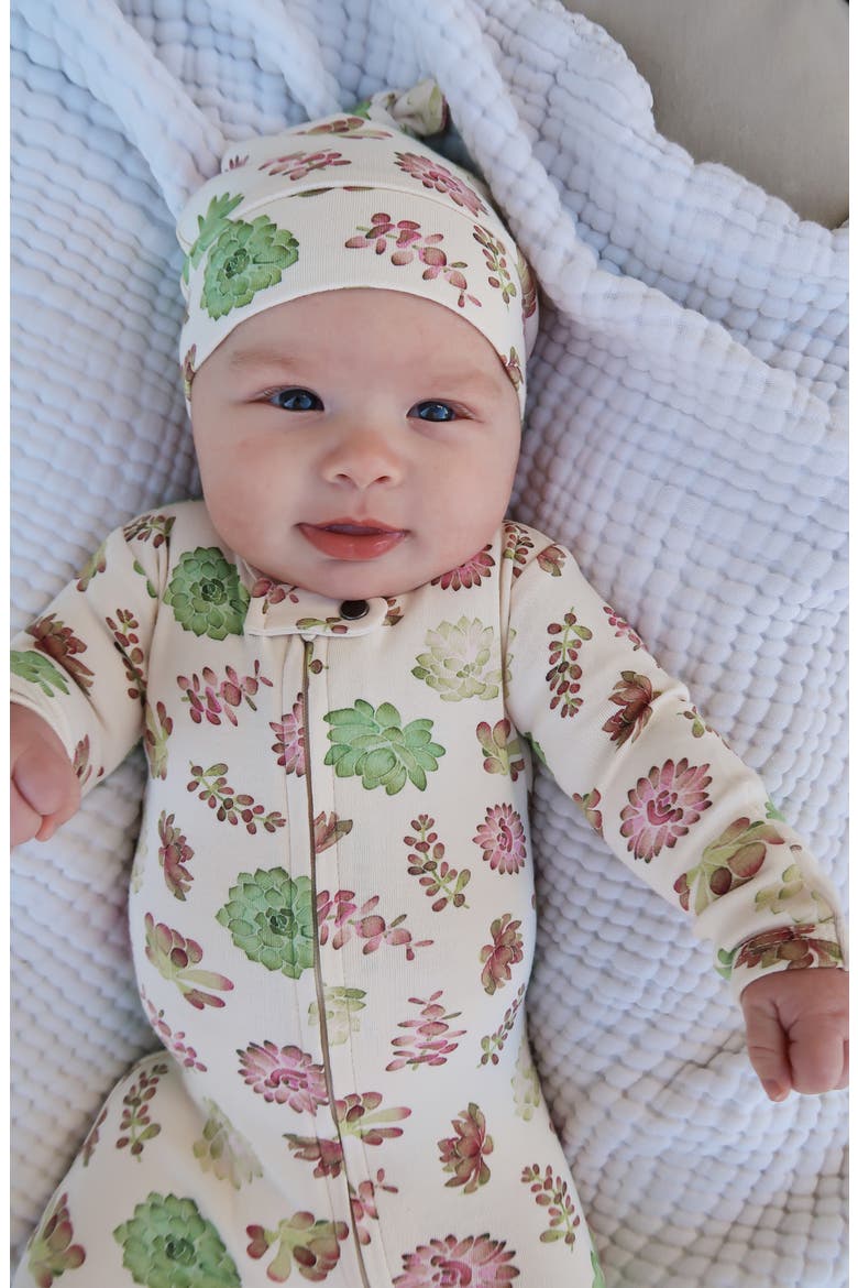 Print Organic Cotton Two-Way Zip Footie, Alternate, color, BUTTERCREAM SUCCULENTS