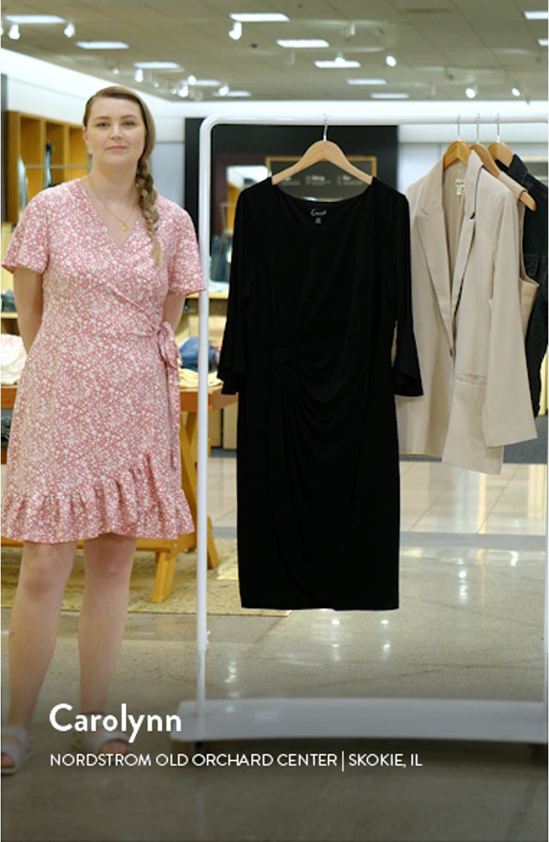 Ruched Bell Sleeve Faux Wrap Cocktail Dress, sales video thumbnail