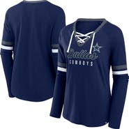 FANATICS Women's Fanatics Navy Dallas Cowboys Plus Size Won & Done Lace-Up V-Neck Long Sleeve T-Shirt