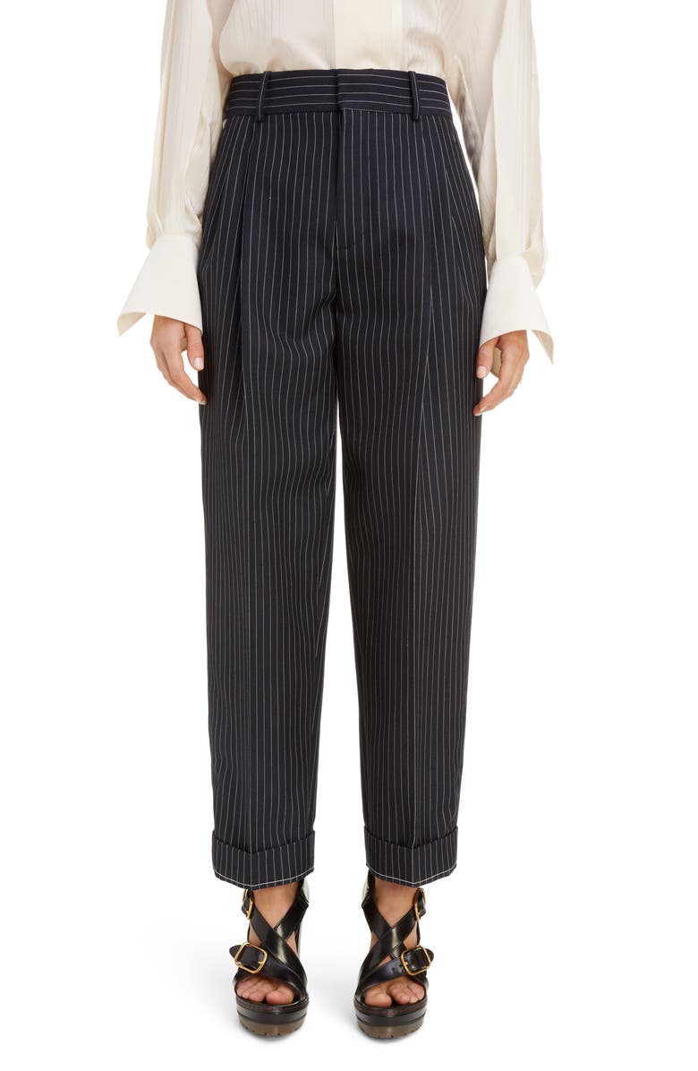 Chloé Pleated Pinstripe Ankle Pants, Main, color, 