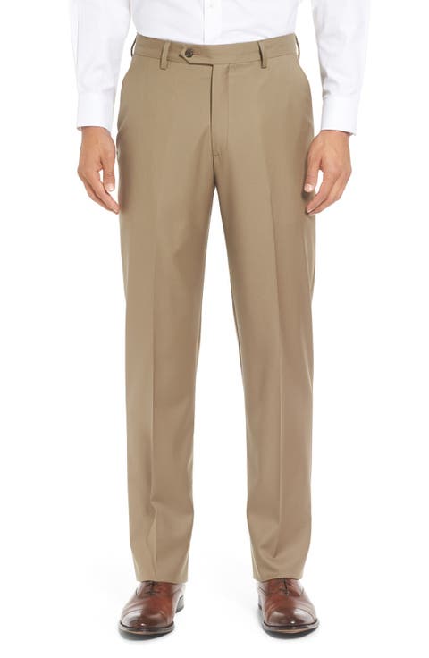 Flat Front Solid Super 130s Wool Gabardine Trousers