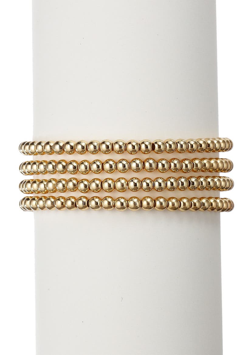 18K Gold Plated Beaded Stretch Ball Bracelet Set, Main, color, GOLD
