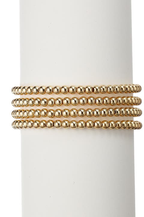 18K Gold Plated Beaded Stretch Ball Bracelet Set