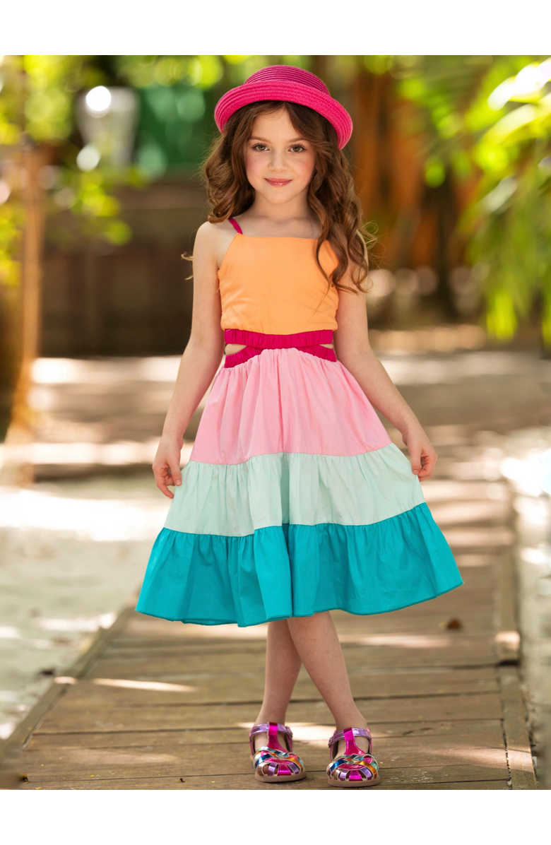 Mia Belle Girls Sunset Sorbet Tiered Colorblock Dress, Alternate, color, Yellow