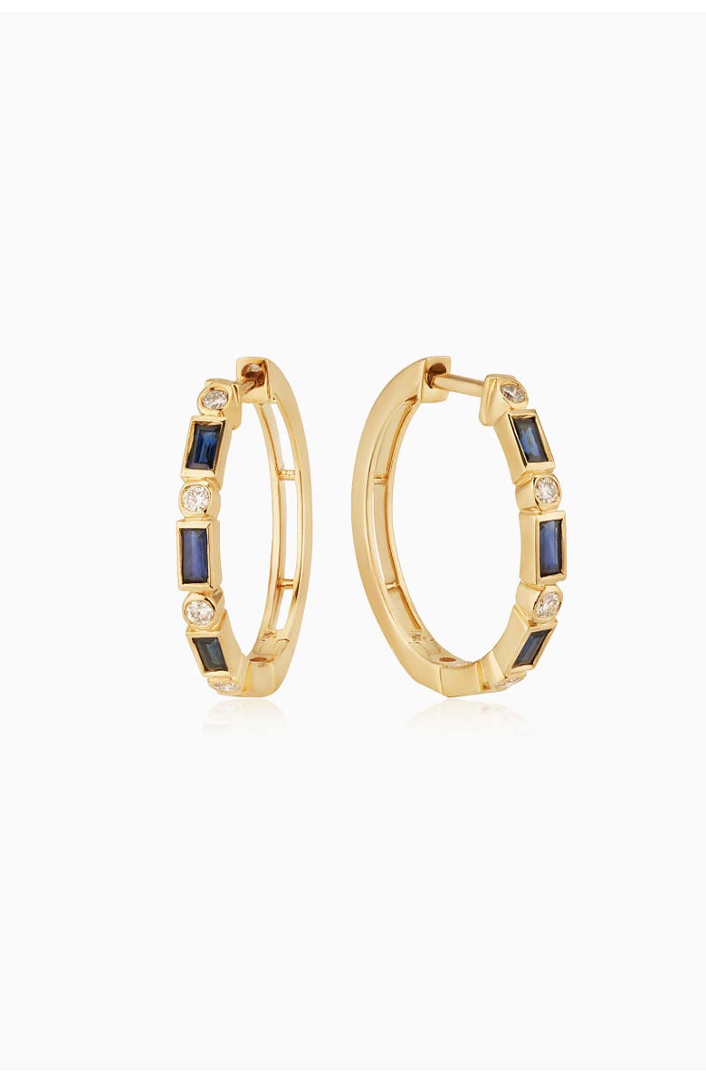 Oradina 14K Gold Crown Jewels Hoops, Main, color, Gold - Blue Sapphire