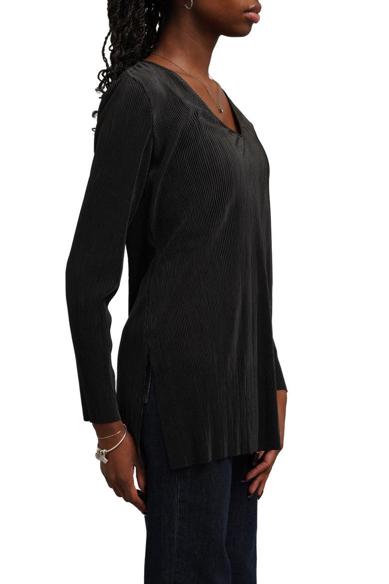 V-Neck Plissé Tunic, Alternate, color, BLACK
