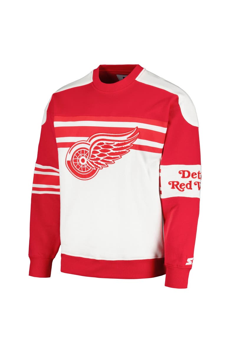 STARTER Men's Starter White Detroit Red Wings Defense Fleece Crewneck Pullover Sweatshirt, Alternate, color, White
