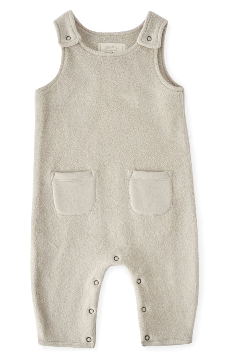 Pehr Organic Cotton Teddy Fleece Overalls, Main, color, Stone