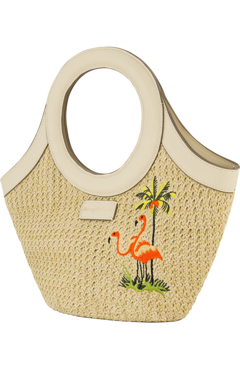 Tommy Bahama Flamingo Embroidered Woven Tote Bag, Alternate, color, Cream