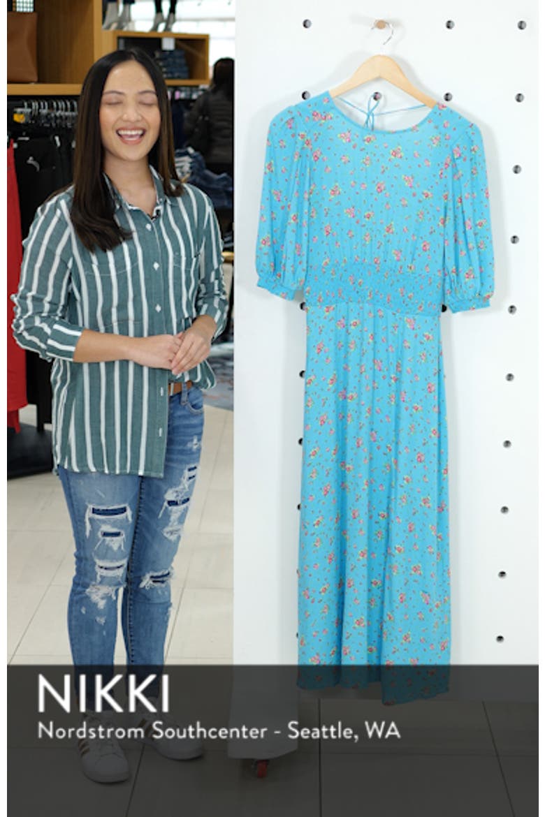 Print Smocked Waist Midi Dress video