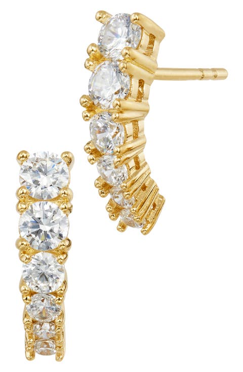 Cubic Zirconia Arched Stud Earrings