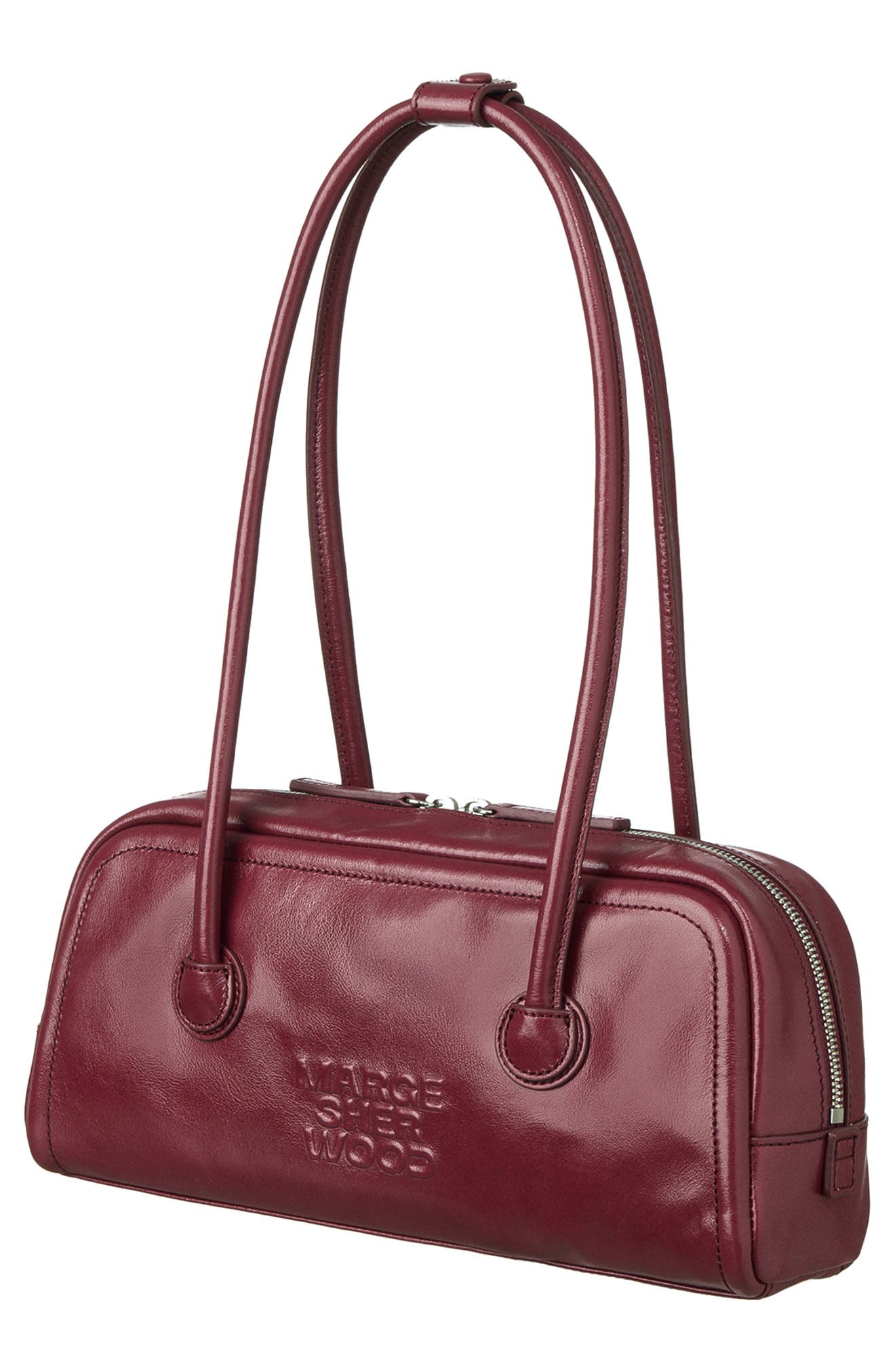 Soft Boston EW Leather Shoulder Bag, Alternate, color, WINE GLOSSY PLAIN