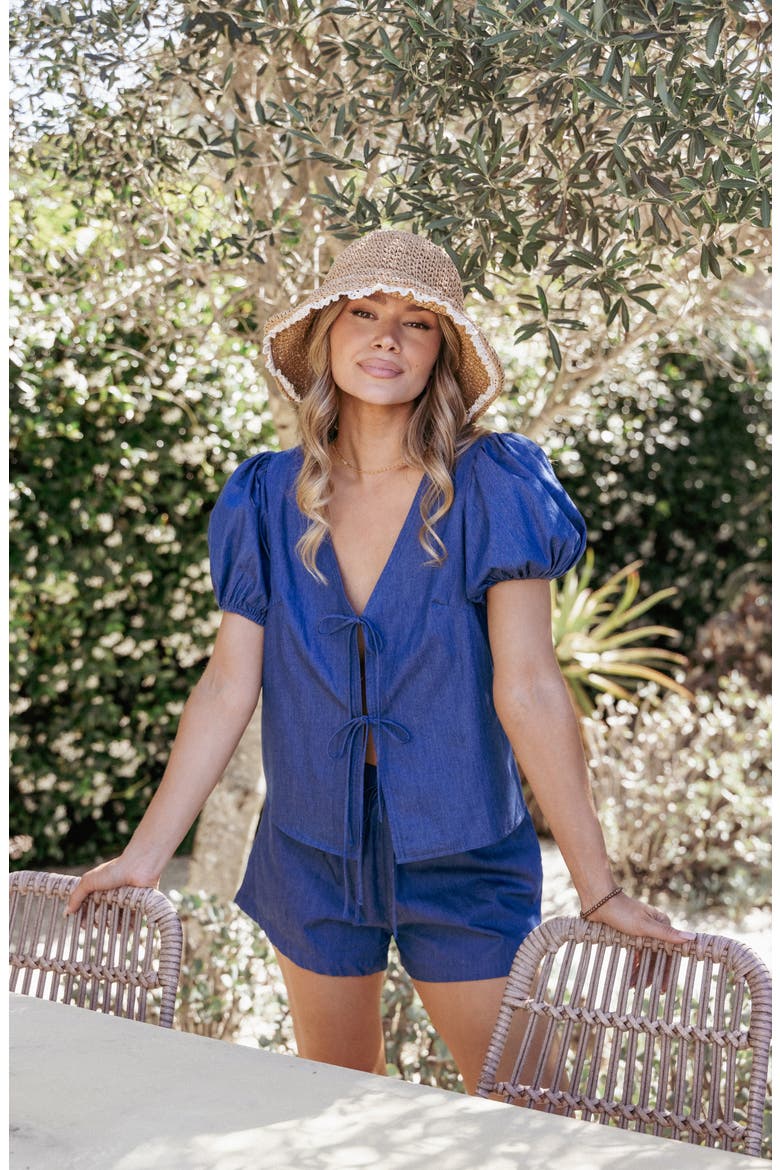 Dominic Tie Front Puff Sleeve Top, Alternate, color, DENIM