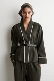COS Contrast-piped Belted Wrap Top