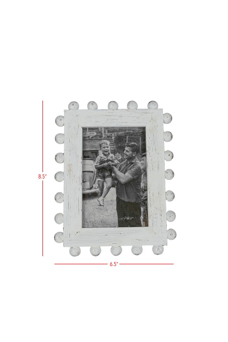 4x6 Belle Rustic White Wood Ball Accents Photo Picture Frame w/ Glass Pane, Alternate, color, White