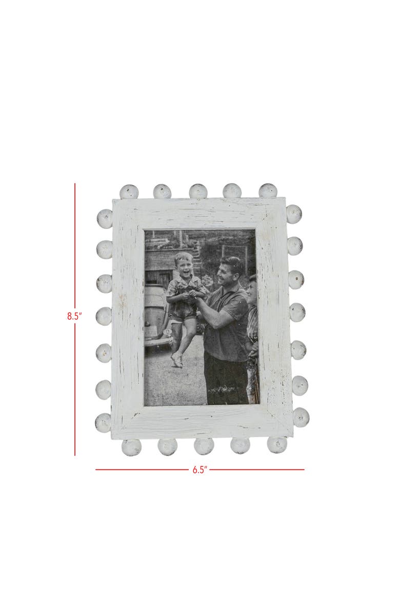 Foreside Home and Garden 4x6 Belle Rustic White Wood Ball Accents Photo Picture Frame w/ Glass Pane, Alternate, color, White