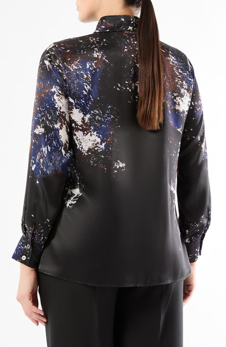 Marina Rinaldi Print Silk Shirt, Alternate, color, Black