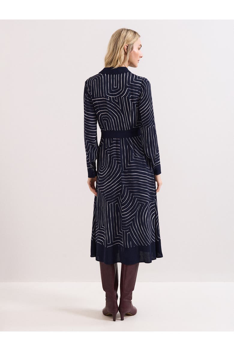 Charlotte Long-Sleeve Belted Midi Dress, Alternate, color, Navy/Ivory