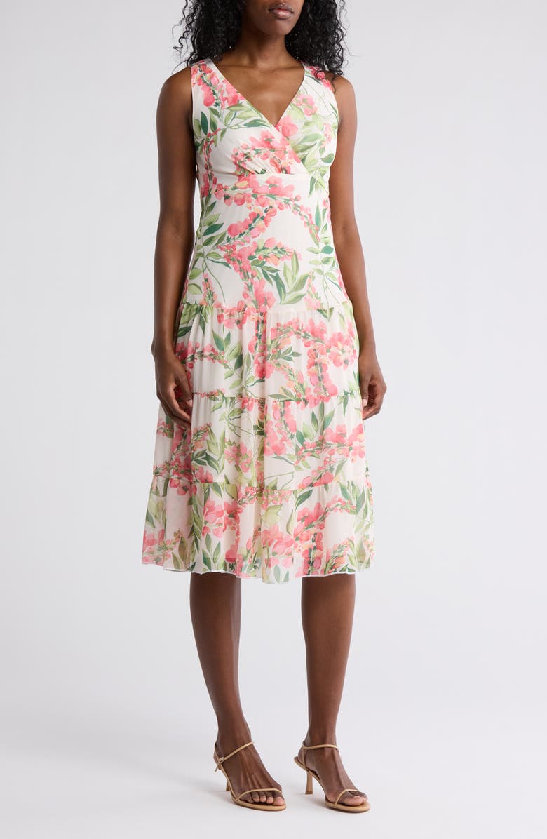 Connected Apparel Tiered Chiffon Midi Dress, Main, color,