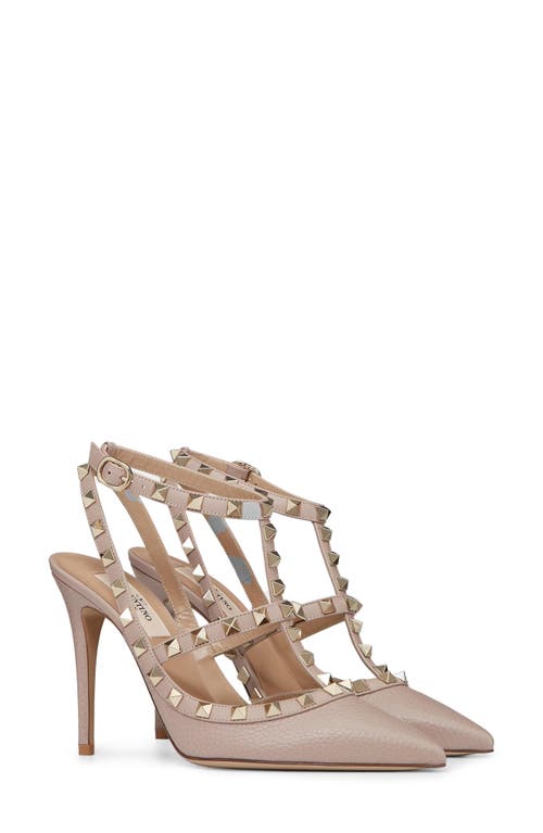 Valentino Garavani Rockstud Ankle Strap Pointed Toe Pump In Poudre
