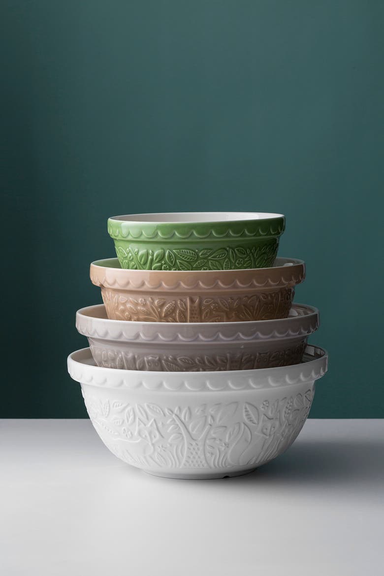 In the Forest Mini Bowl Set, 4 Stoneware Prep Bowls with Embossed Woodland Designs, Alternate, color, Multicolored