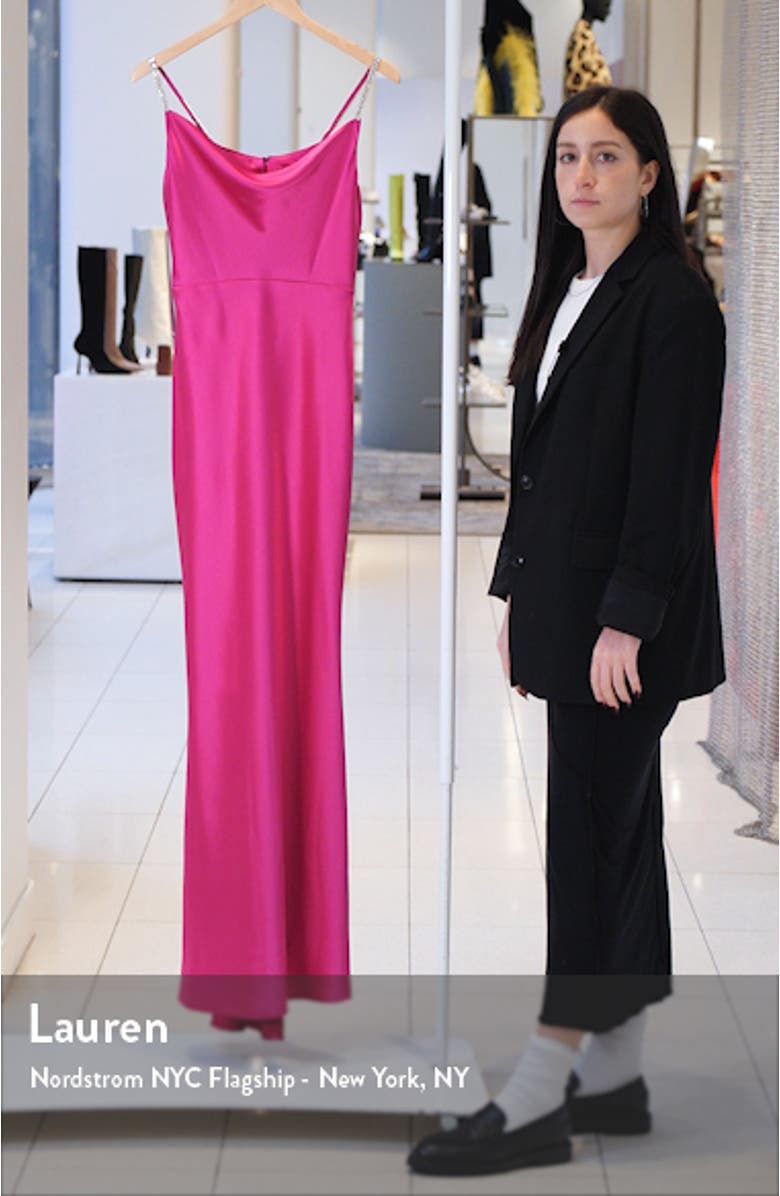 Rhinestone Strap Cowl Neck Gown, sales video thumbnail