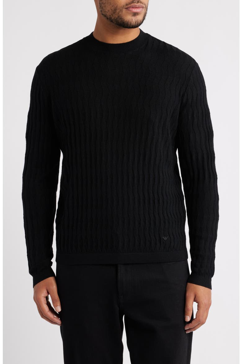 Tonal Diamond Wool Sweater, Main, color, SOLID BLACK
