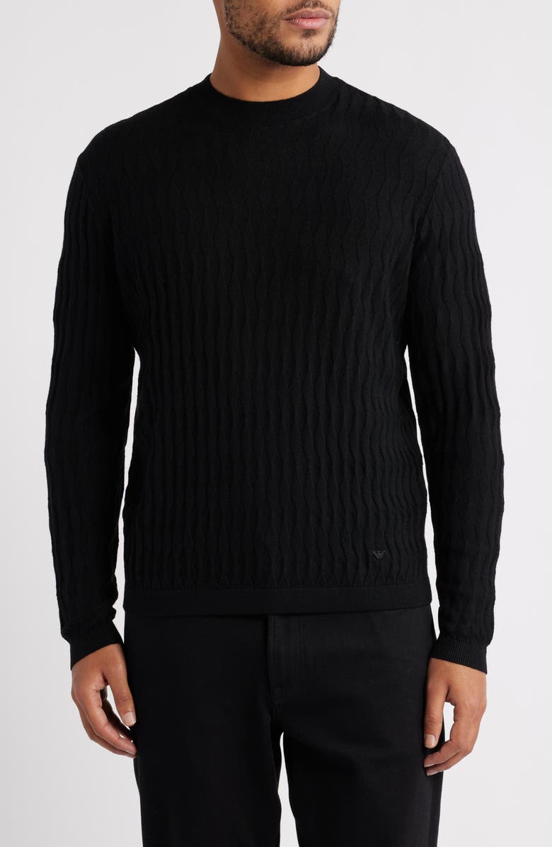 Emporio Armani Tonal Diamond Wool Sweater, Main, color, Solid Black