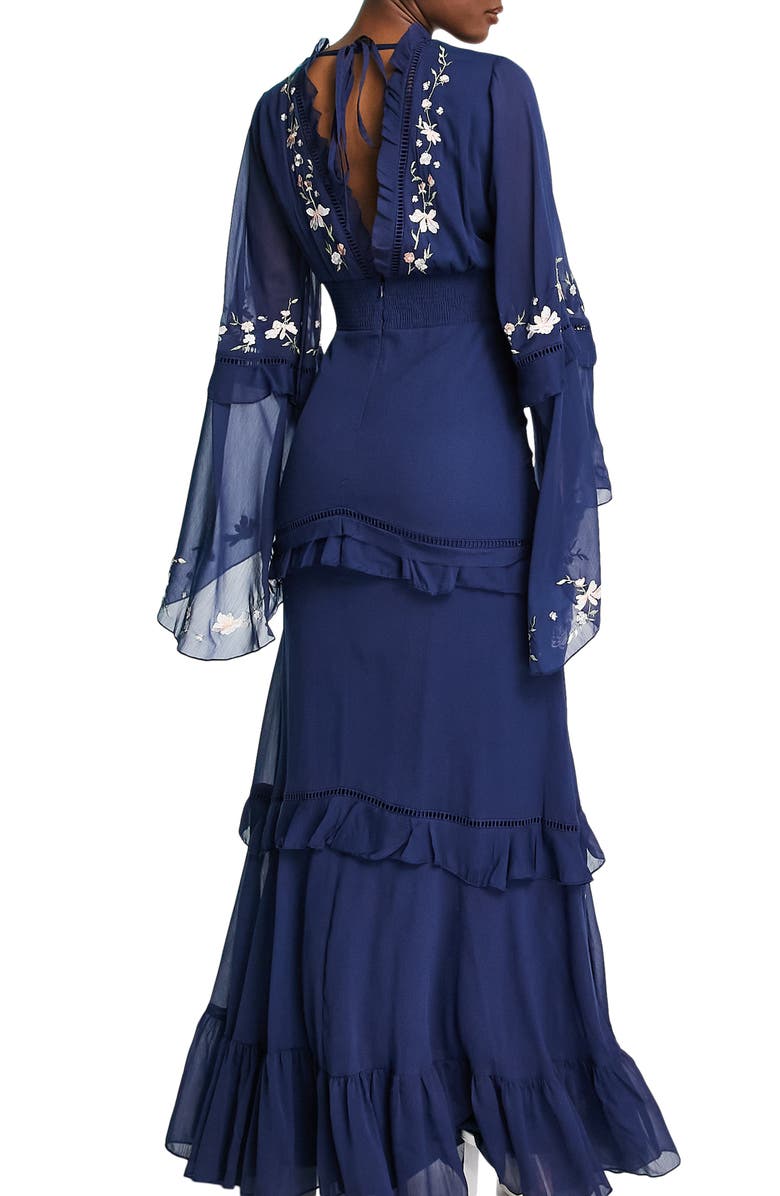 ASOS DESIGN Floral Embroidered Long Sleeve Maxi Dress, Alternate, color, 