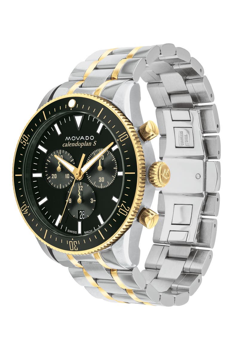 Heritage Calendoplan Chronograph Bracelet Watch, 42mm, Alternate, color, GREEN