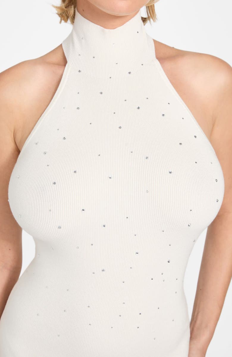 GUESS Minara Rhinestone Halter Cocktail Dress, Alternate, color, Natural