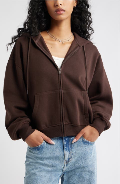 Relaxed Cotton Blend Zip Hoodie