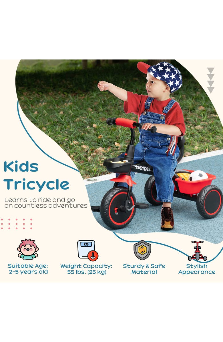 Qaba Toddler Tricycle with Adjustable Seat, Storage Baskets​, Alternate, color, Red