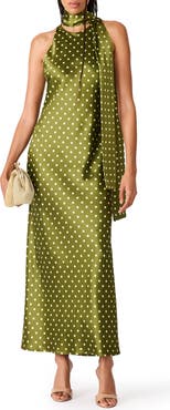 Steve Madden Jaiden Polka Dot Satin Scarf Maxi Dress