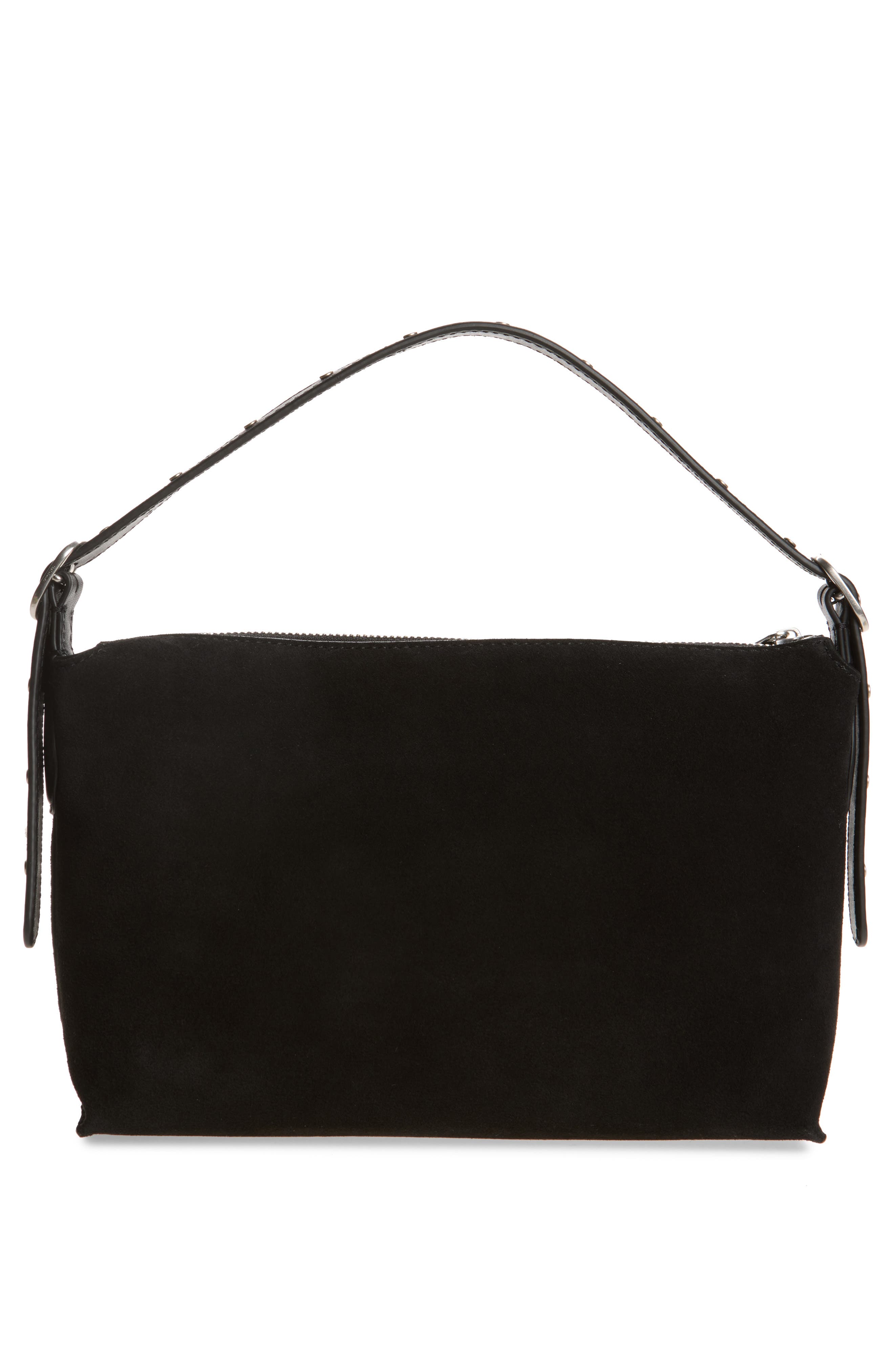 Vivian Stud Suede Shoulder Bag, Alternate, color, BLACK