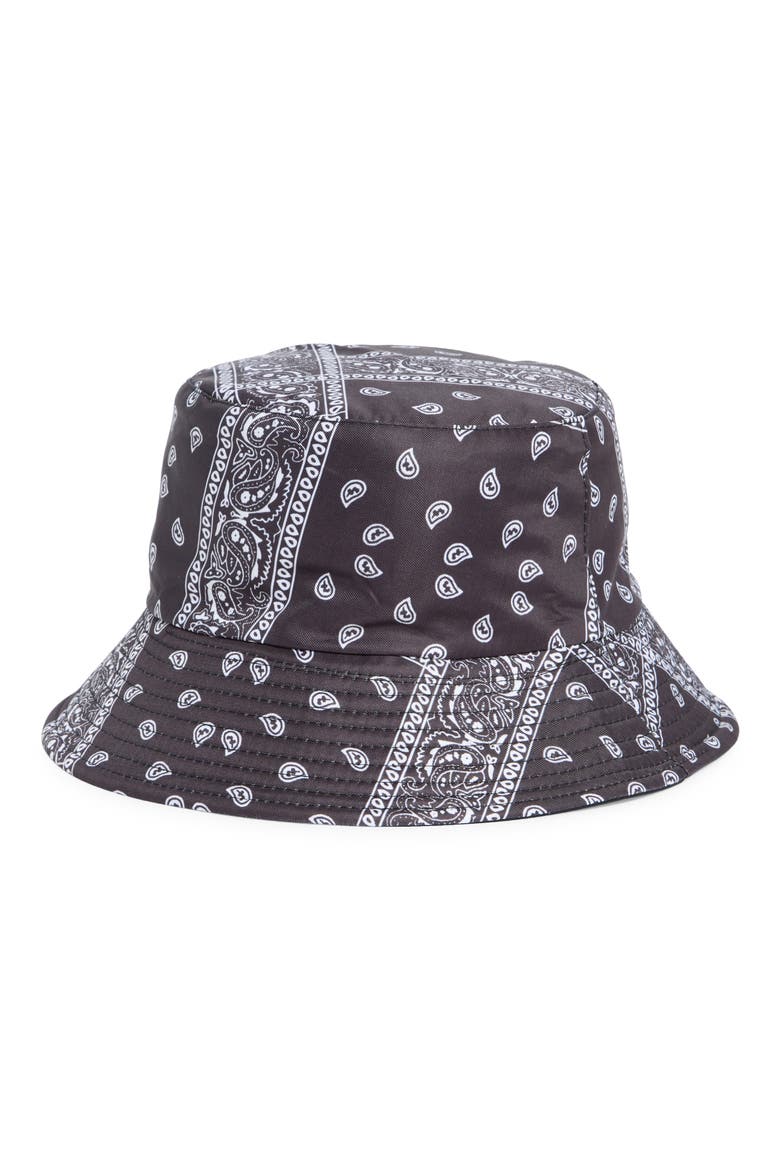 Paisley Reversible Bucket Hat, Main, color, BLACK
