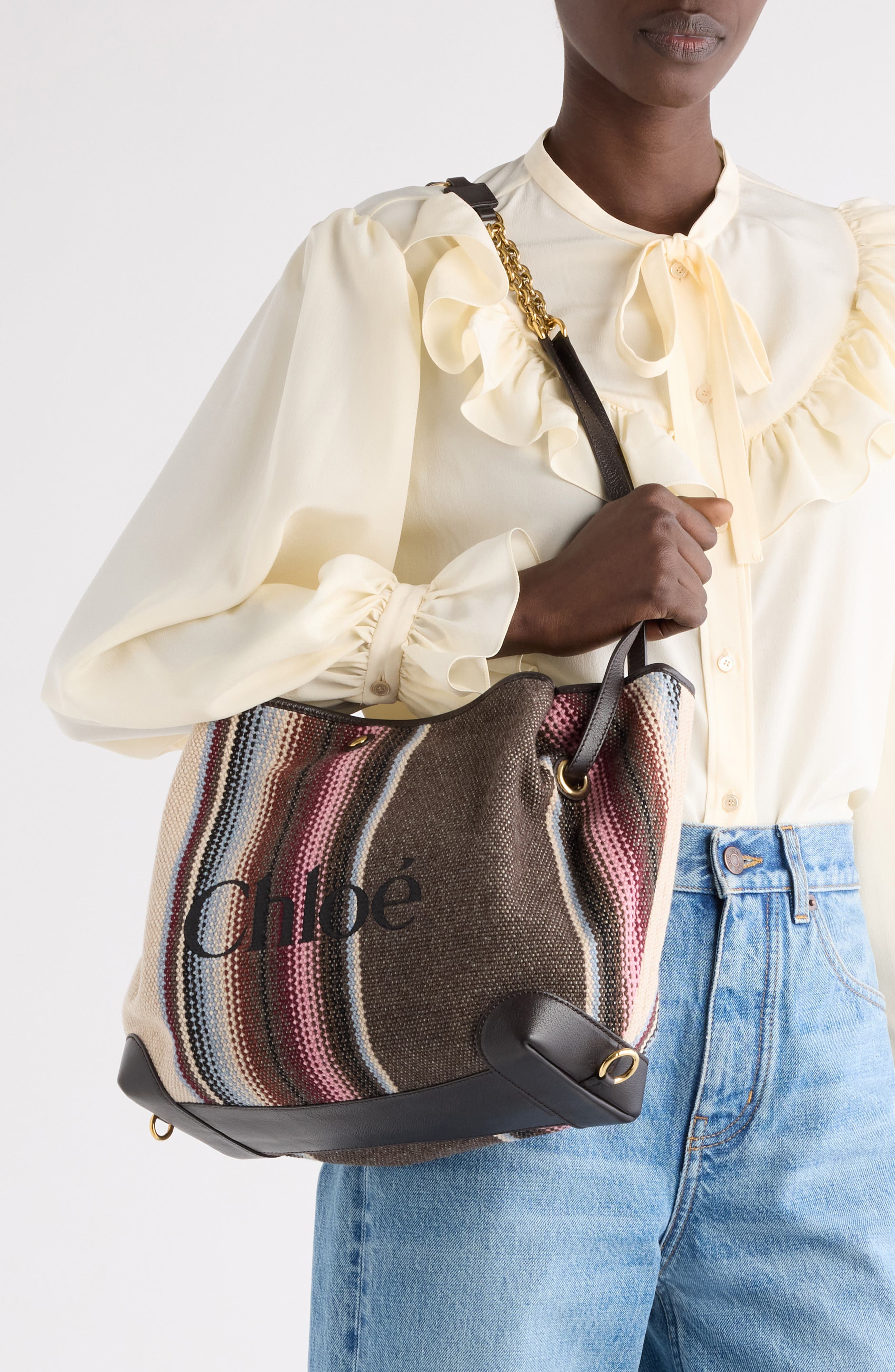 Clover Large Stripe Wool Blend Tote, Alternate, color, KOHL BROWN