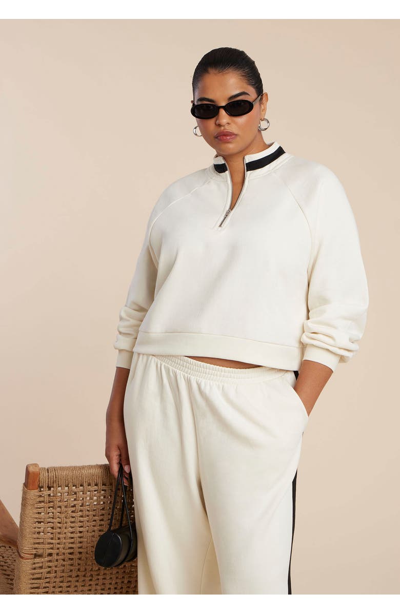 ELOQUII Quarter Zip Stripe Detail Sweatshirt, Alternate, color, Jet Stream