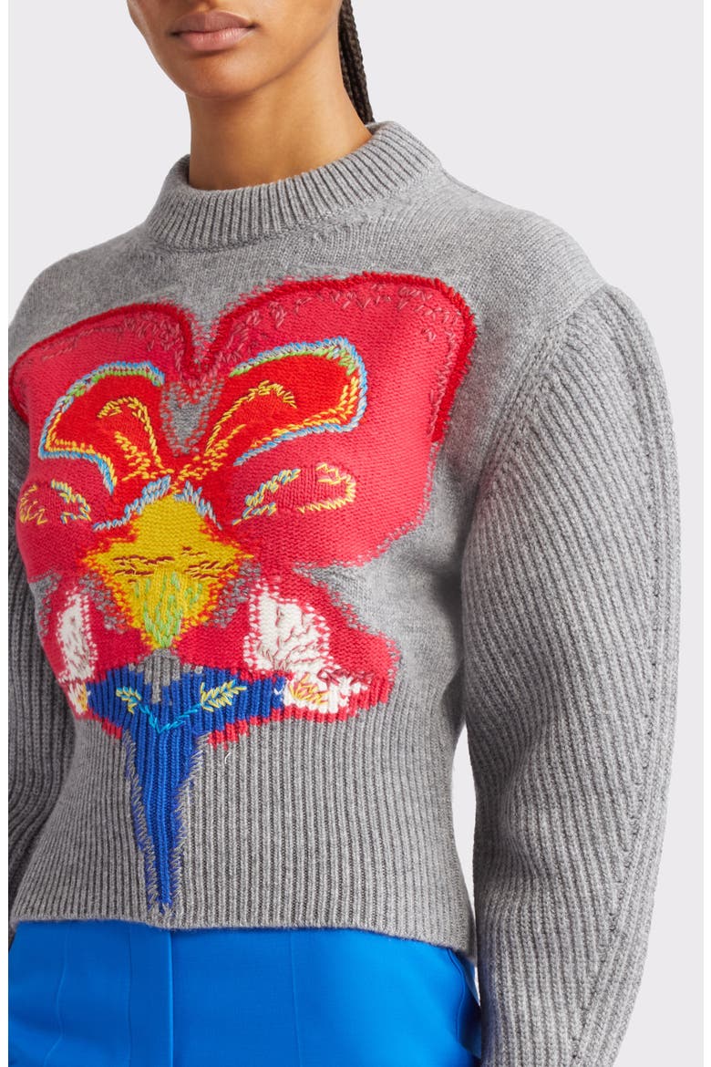 Orchid Intarsia Cocoon Sleeve Crop Wool Sweater, Alternate, color, 1164 GREY/ RED/ YELLOW