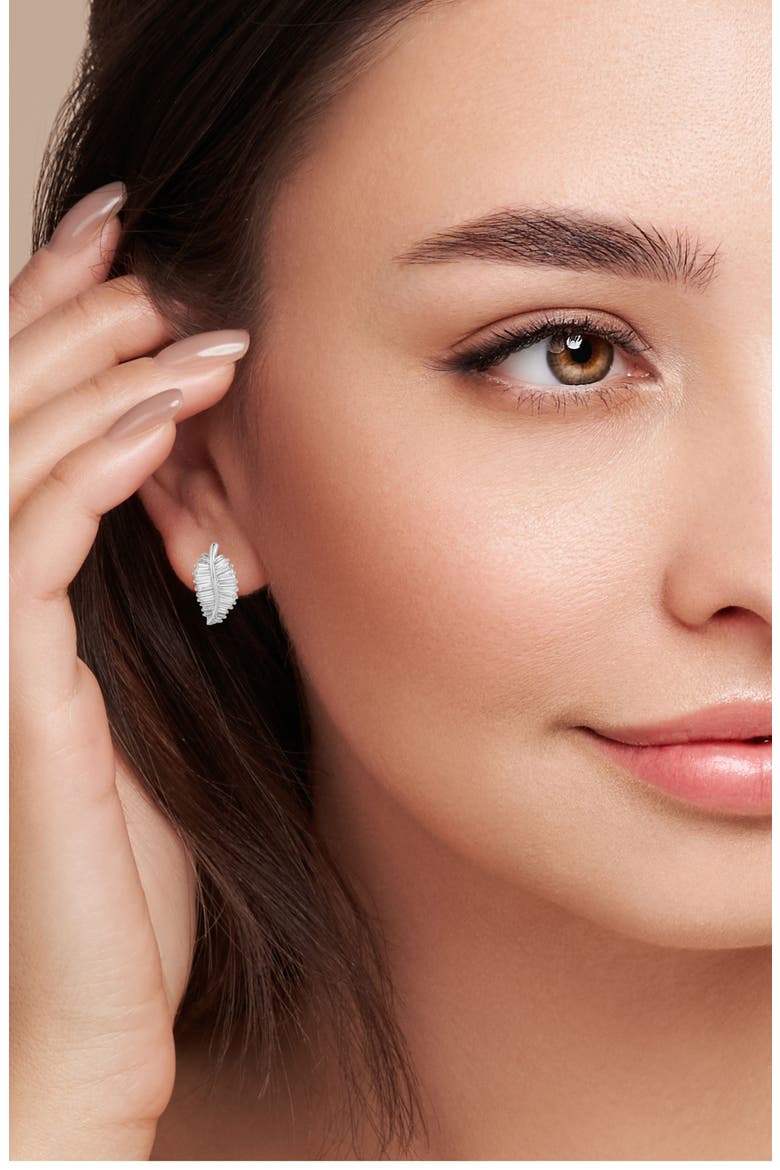 Sterling Silver Leaf Stud Earrings, Alternate, color, SILVER