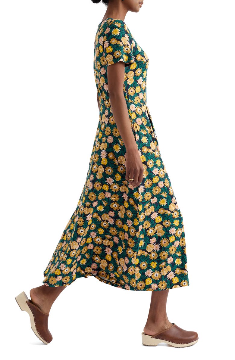 Seasalt Cornwall Veronica Floral Stretch Organic Cotton Midi Dress, Alternate, color, Marigold Meadow Inkwell