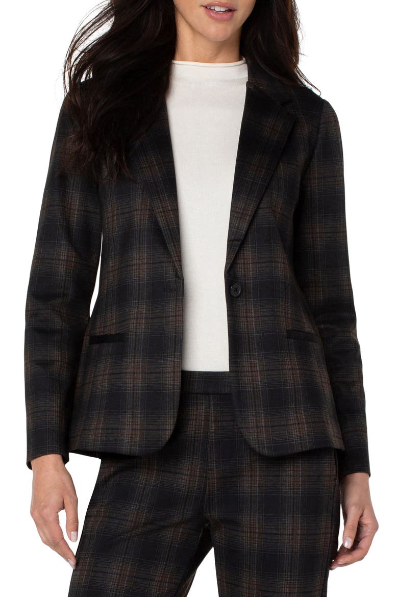 Plaid Fitted Blazer, Main, color, COFFEE BEAN