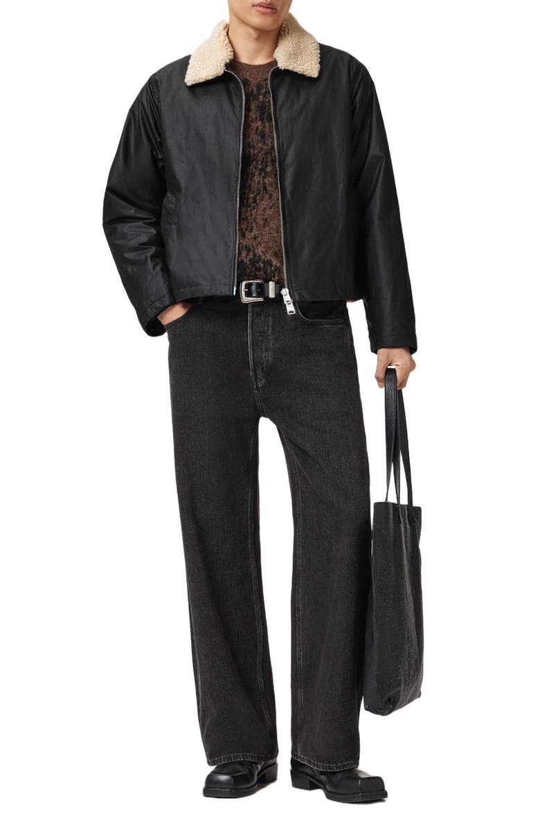 AllSaints Boston Faux Shearling Collar Jacket, Alternate, color, Black