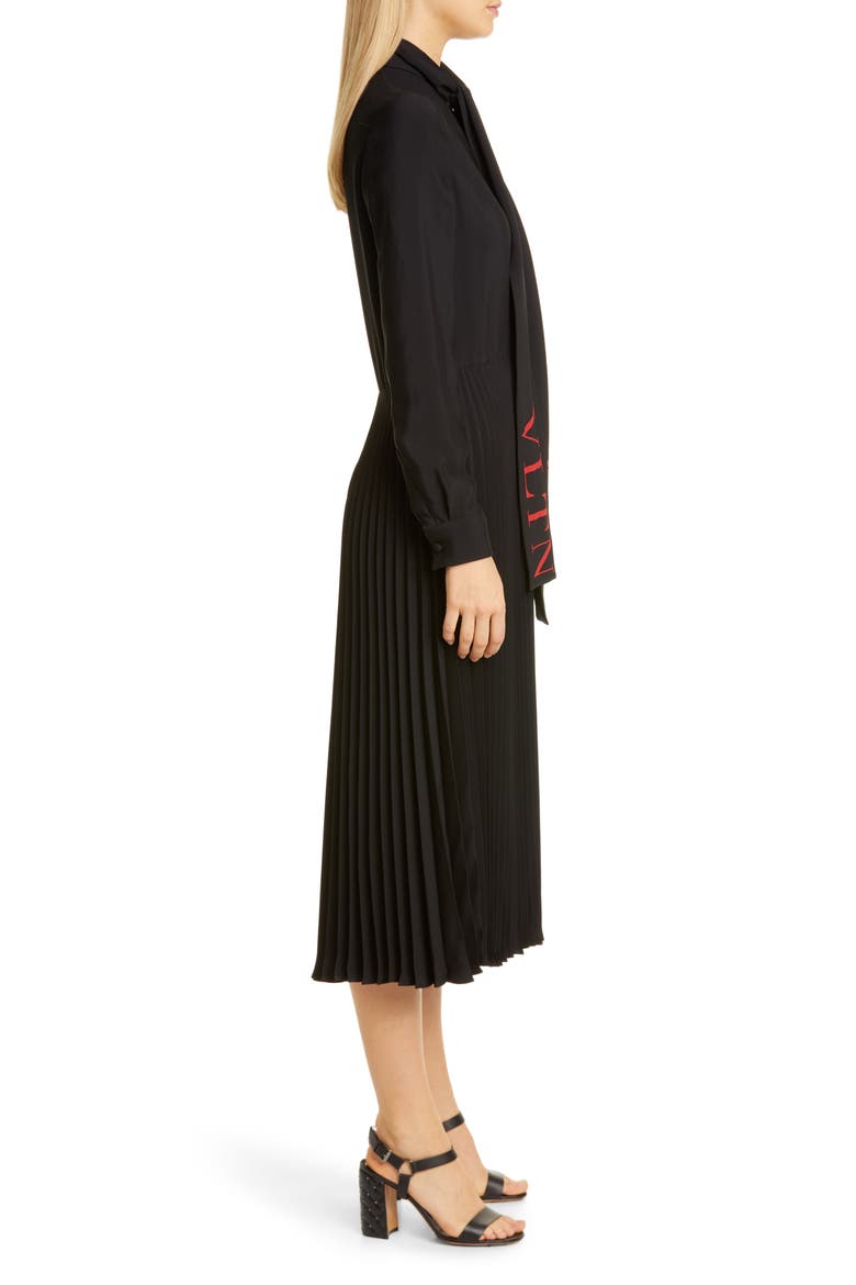 VLTN Logo Tie Neck Long Sleeve Midi Dress, Alternate, color, BLACK/ RED