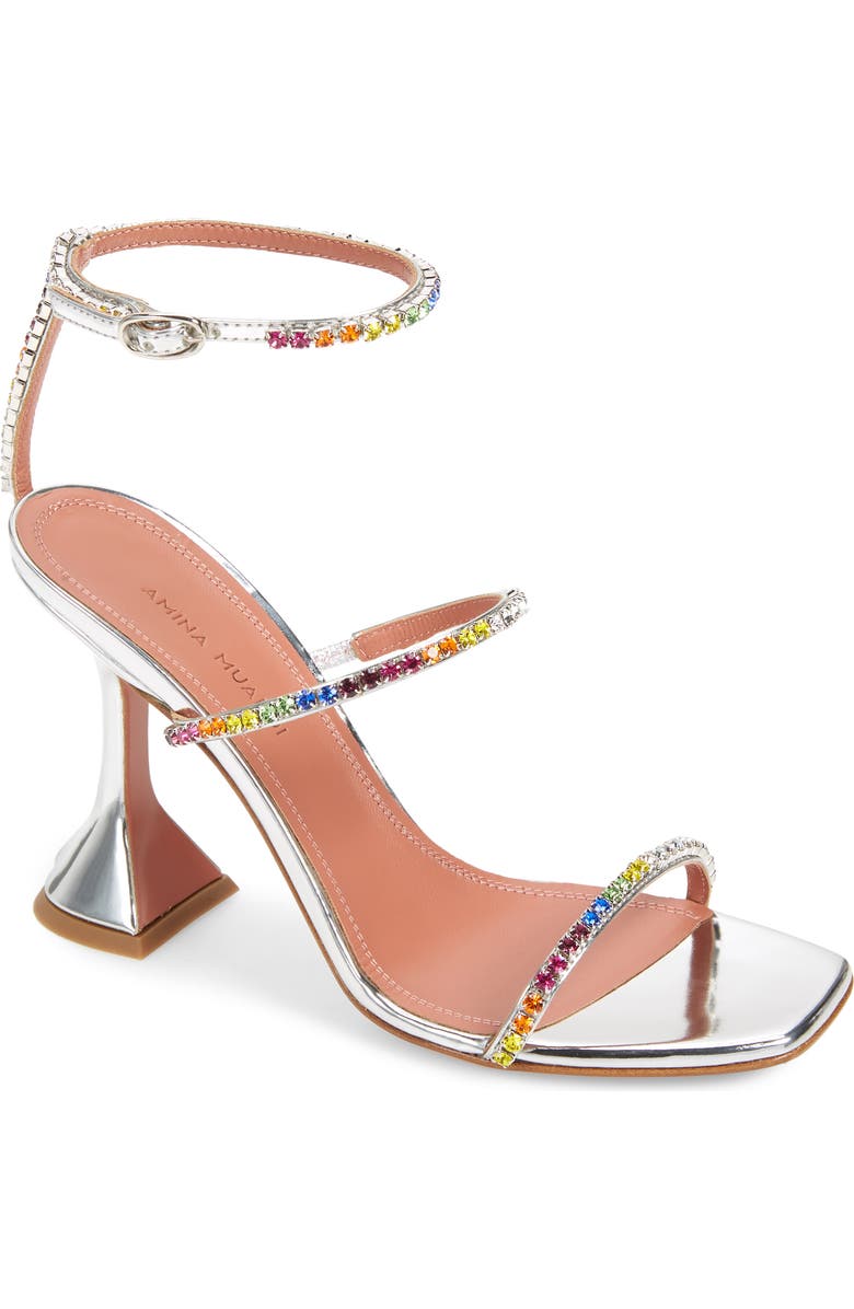 Amina Muaddi Gilda Sunset Rainbow Ankle Strap Sandal, Main, color,