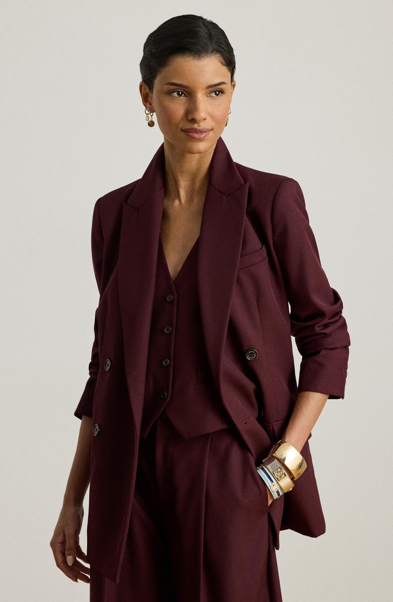 Lauren Ralph Lauren Double Breasted Wool Blend Twill Blazer, Alternate, color, Dark Garnet